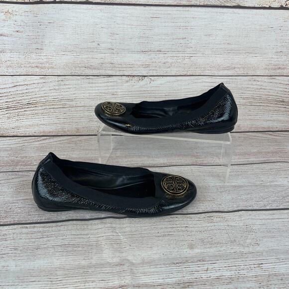 Tory Burch Caroline Womens Sz 5M Ballet Flats Black Patent Leather - Picture 1 of 12